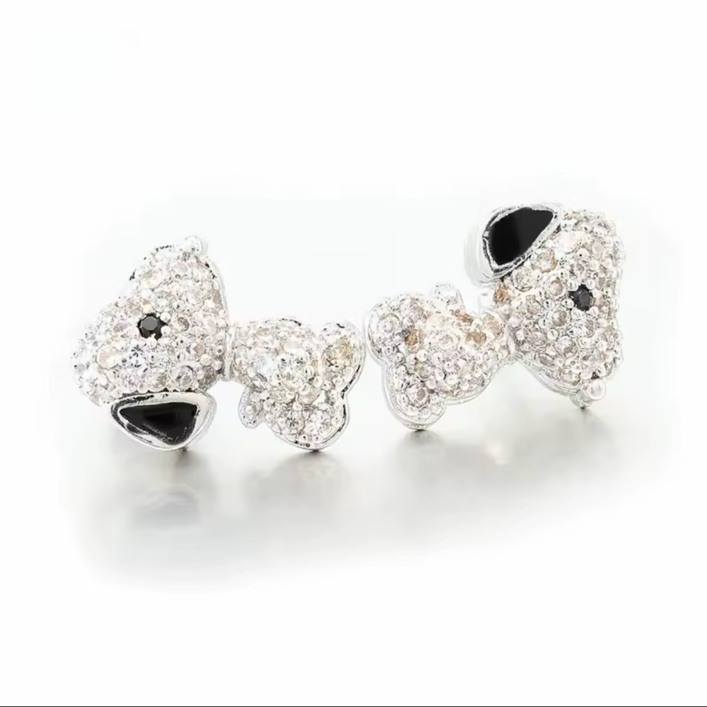 18K White Gold (Rhodium Plated) Snoopy Peanuts Theme Pave Inlay Earrings - Picture 2 of 6